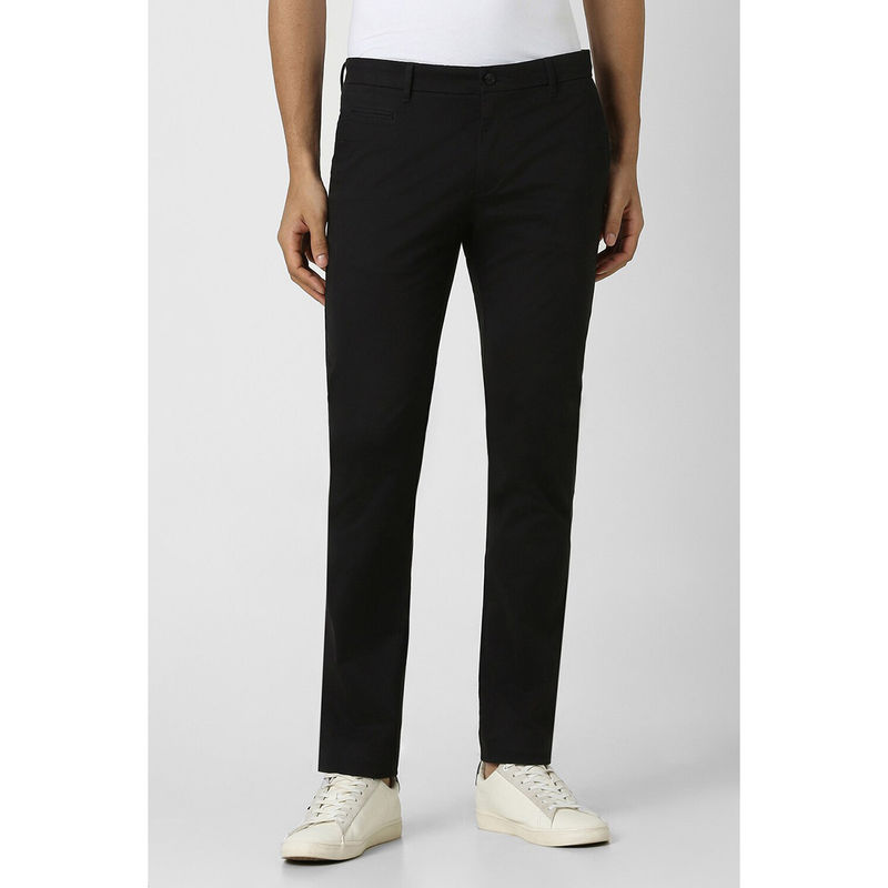 Van Heusen Men Black Solid Slim Fit Chinos Trousers (30)