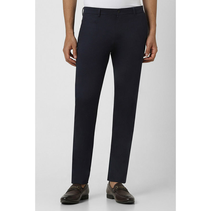 Van Heusen Men Navy Solid Slim Fit Chinos Trousers (32)