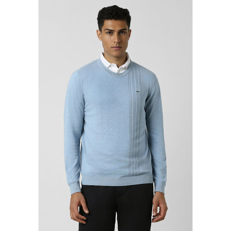 Van Heusen Men Light Blue Textured Crew Neck Sweater (M)
