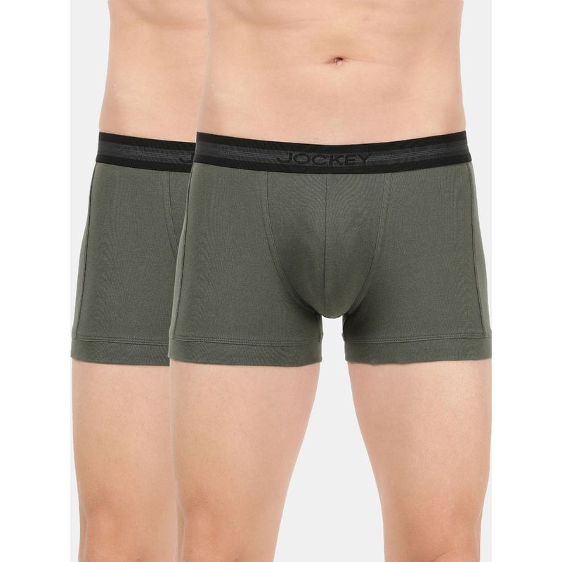 Jockey 1015 Men Cotton Trunk with Stay Fresh Properties - Deep Olive (Pack of 2) (L)