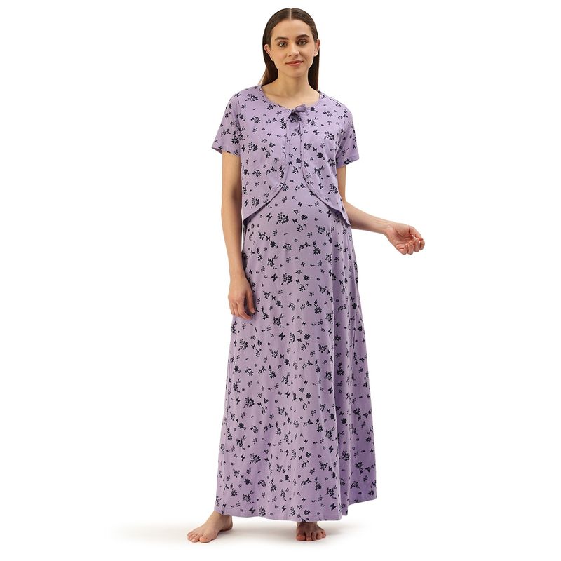 Nejo Feeding - Nursing Maternity Full Length Night Dress - Purple (M)