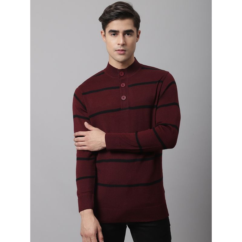 Cantabil Men Stripes Maroon Sweater (M)
