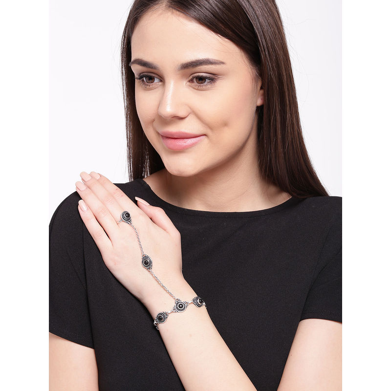 Buy Priyaasi Black Oxidised Silver Plated Stainless Steel Stone