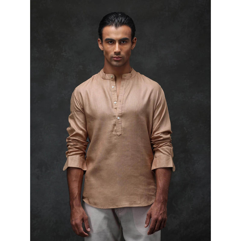 Rare Rabbit Men's Joi Beige Full Sleeve Mandarin Collar Solid Regular Kurta (S)