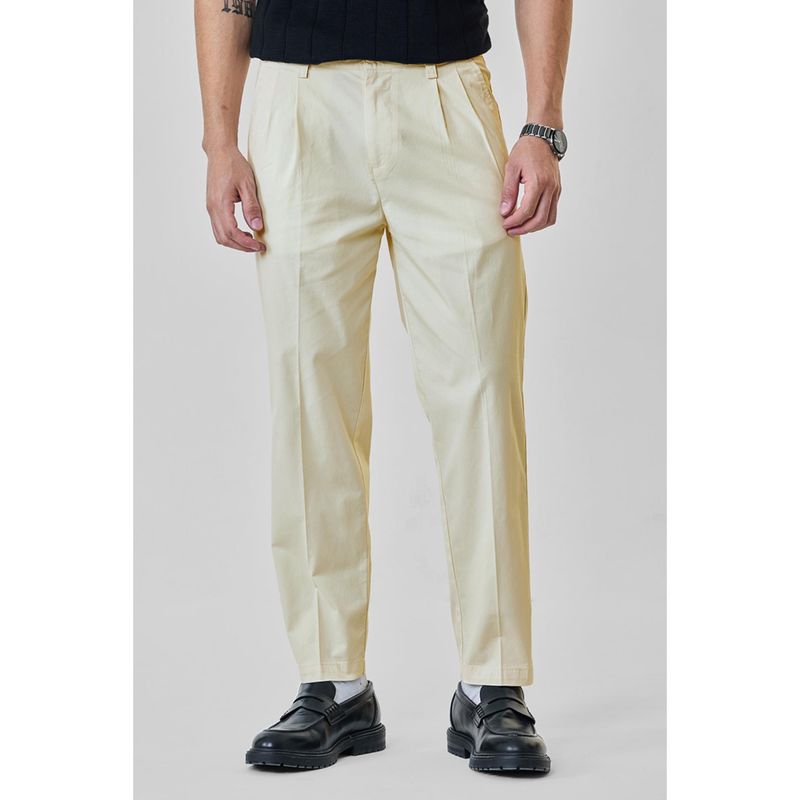 Snitch Cream Plain Regular Casual Chinos For Men (34)