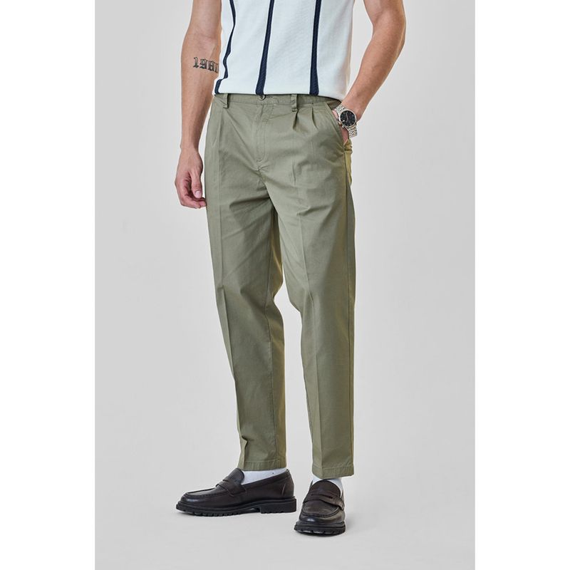 Snitch Olive Plain Regular Casual Chinos For Men (28)