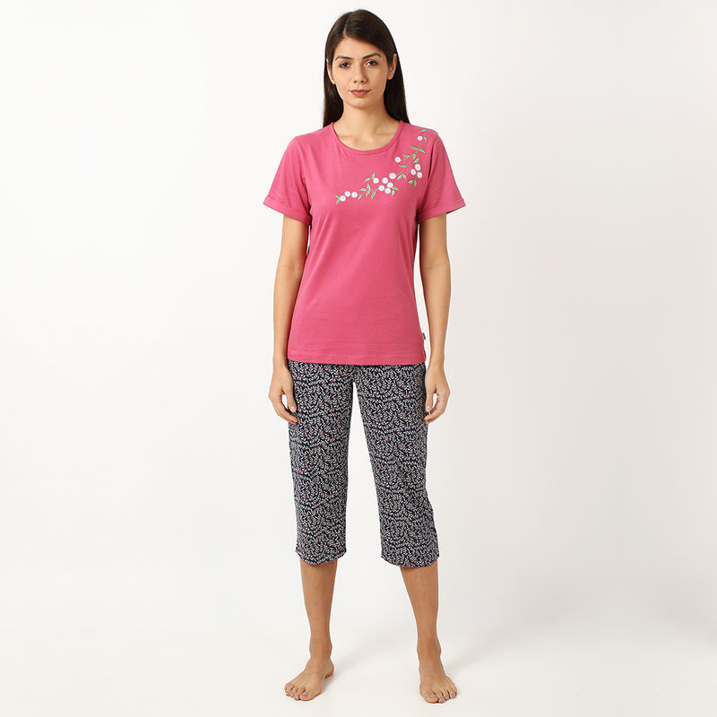 mackly Women Embroidered Night Suit - Multi-Color (S)