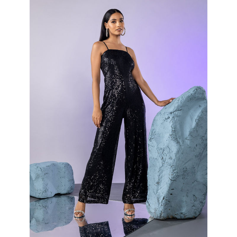 Twenty Dresses by Nykaa Fashion Black Sequin Strappy Jumpsuit (2XL)