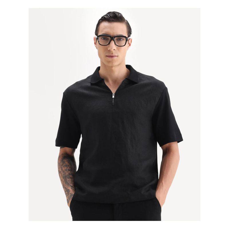 Rare Rabbit Men Black Solid Polo T-shirt (S)