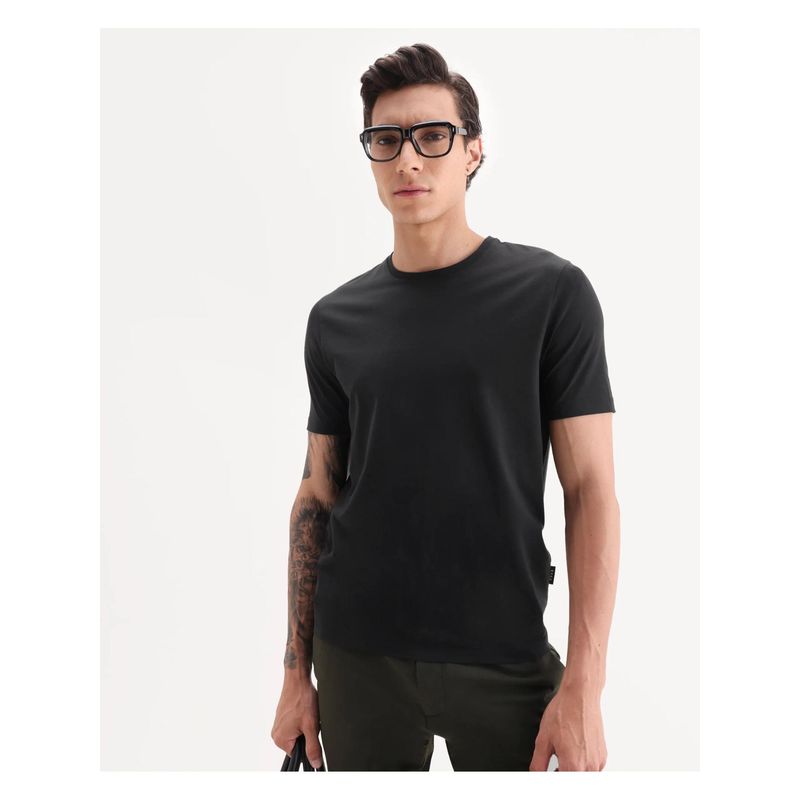 Rare Rabbit Men Black Solid T-Shirt (XS)