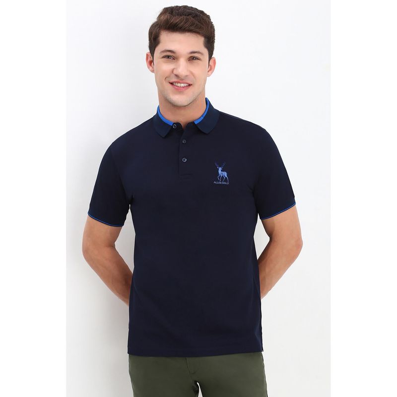 Allen Solly Men Navy Solid Collar Neck Polo T-Shirt (XL)