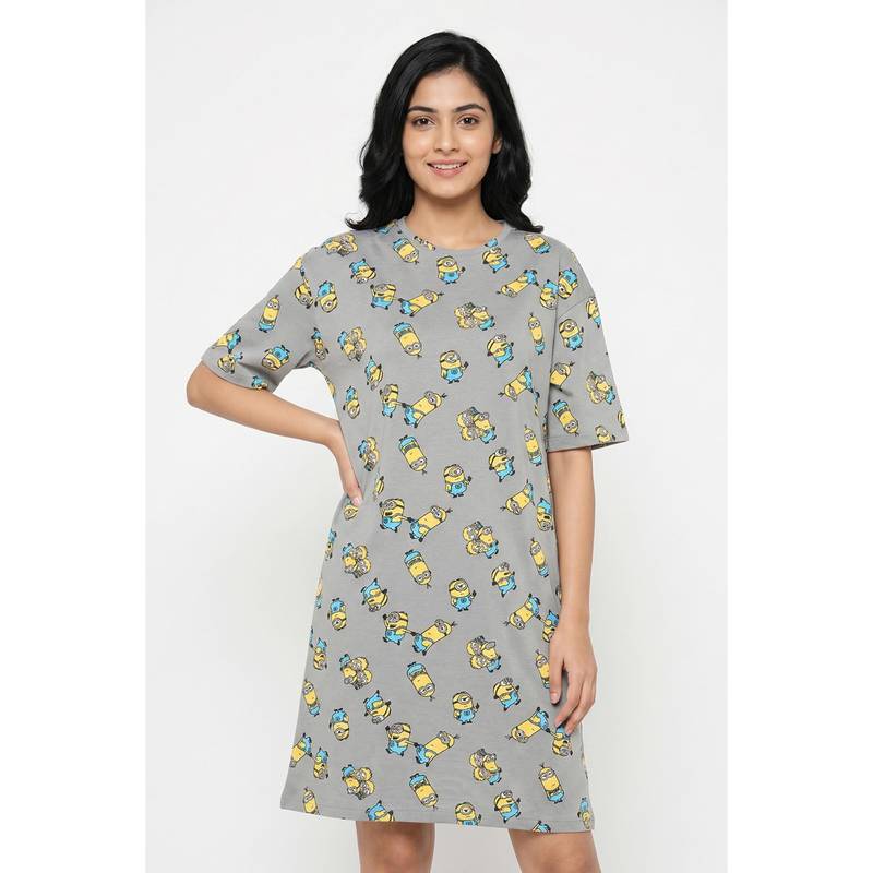 Zivame Minions Knit Cotton Dress - Ultimate Grey (XL)