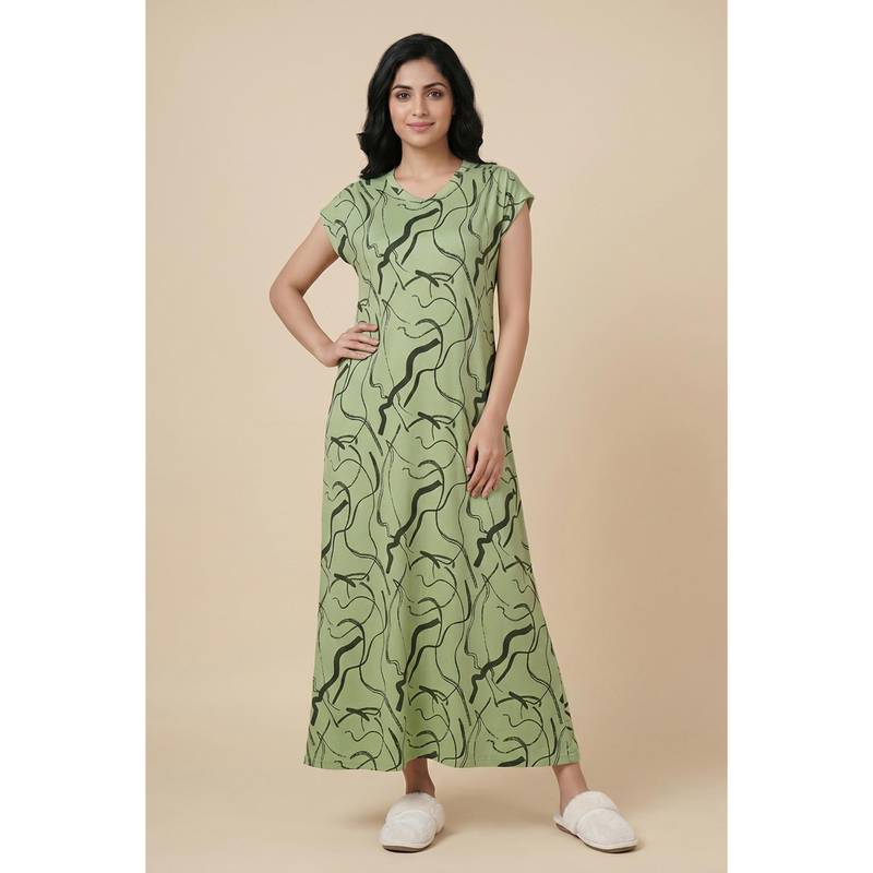 Zivame Woven Ankle Length Nightdress - Foam Green (M)