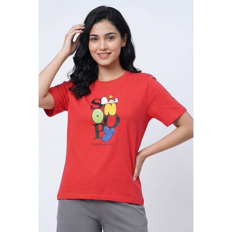 Zivame Knit Cotton T-shirt - Cayenne (XL)