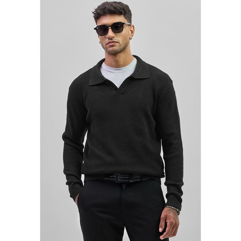 Snitch Black Knitted Polo Sweater (2XL)