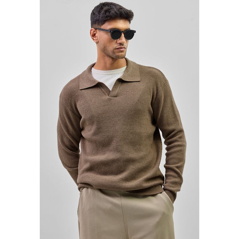 Snitch Brown Knitted Polo Sweater (XL)