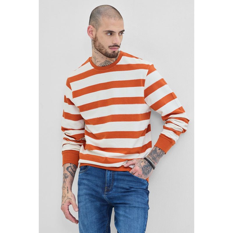 Snitch Orange Knitted Stripes Sweater (2XL)