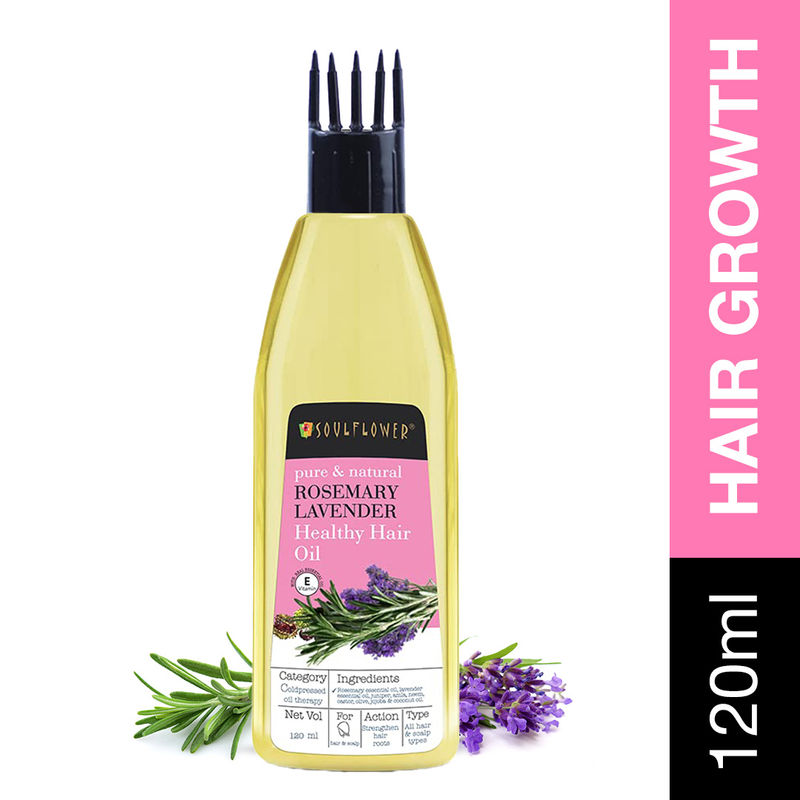 Soulflower Rosemary Lavender Healthy Hair Oil For Hair Growth With Scalp Comb Applicator