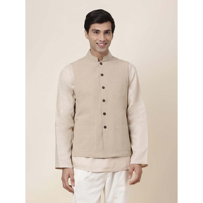 Fabindia Beige Cotton Bhagalpur Nehru Jacket (XL)