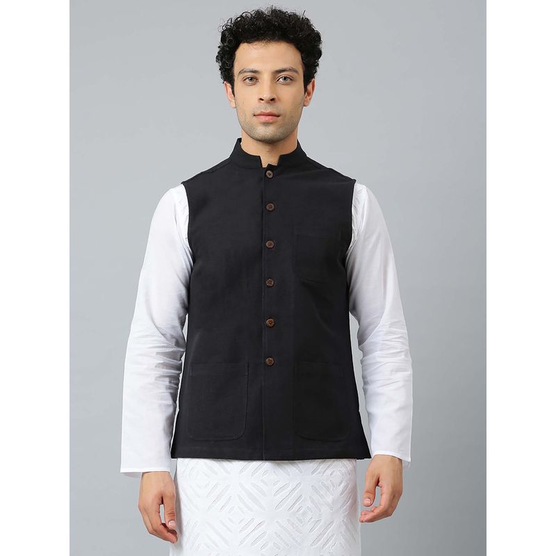 Fabindia Black Cotton Bhagalpur Nehru Jacket (XS)
