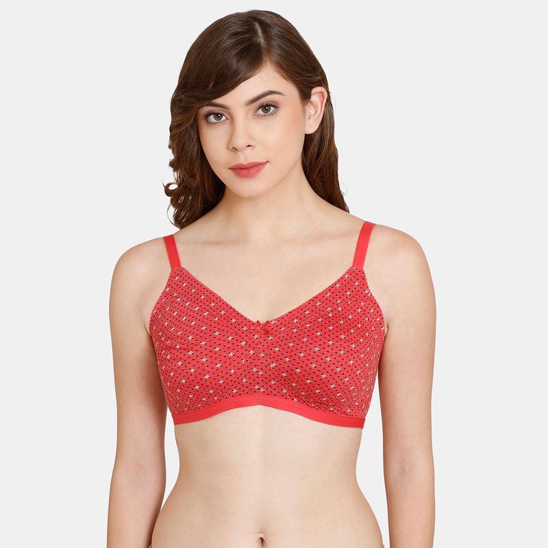 Zivame Rosaline Everyday Double Layered Non Wired Full Coverage Super Support Bra - Poppy Red (34D)