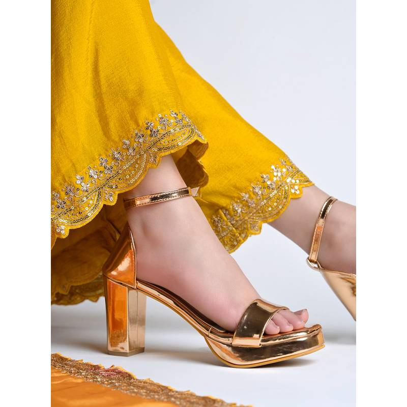 HVNLY by Shoetopia Radiant Rose Gold Block Heels (EURO 36)