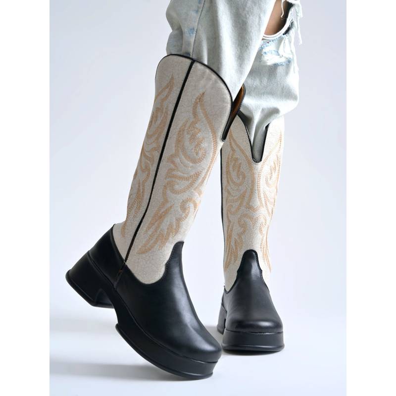 HVNLY by Shoetopia Rodeo Heritage Embroidered Casual Boots - Multi-Color (EURO 36)