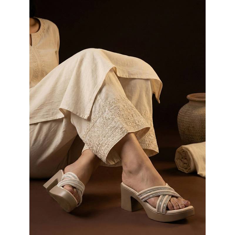 Iconics Women Cream Block Heels (EURO 36)