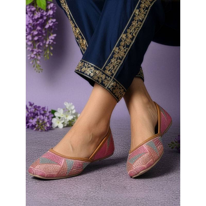 Iconics Women Pink Geometric Embroidered Ethnic Juttis (EURO 36)