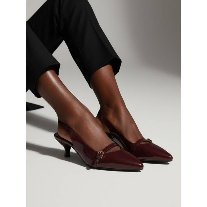 Iconics Women Maroon Pointed-Toe Kitten Heels