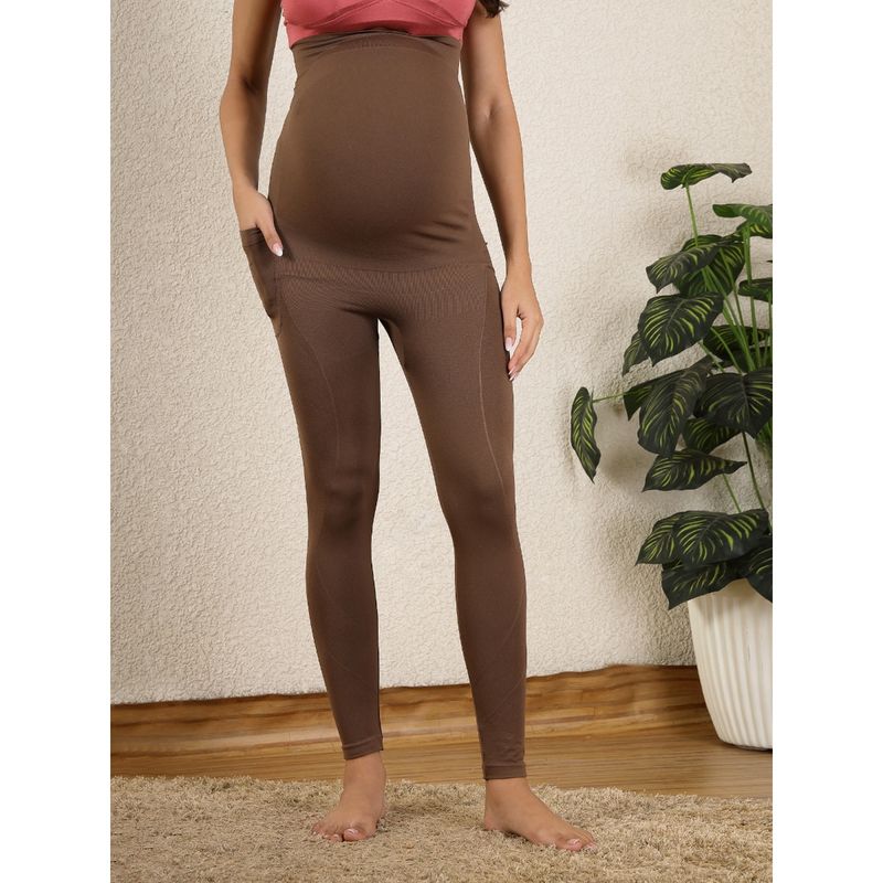 Zelena Women 90% Polyamide 10% Elastane Jacquard Printed Maternity Leggings (M)