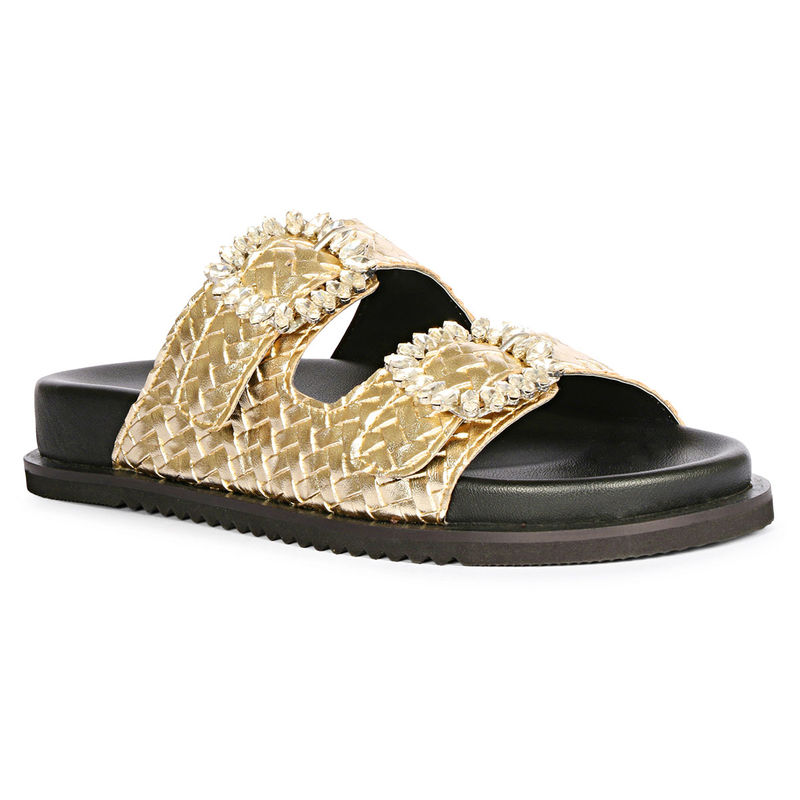 Viviblu Gold Woven Embossed Pu Leather Sandals (EURO 36)