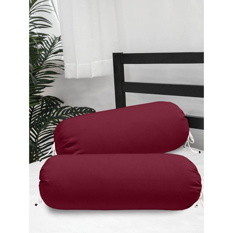 Buy The Home Story Cotton Bolster Covers Set of 2 300 TC Maroon Online