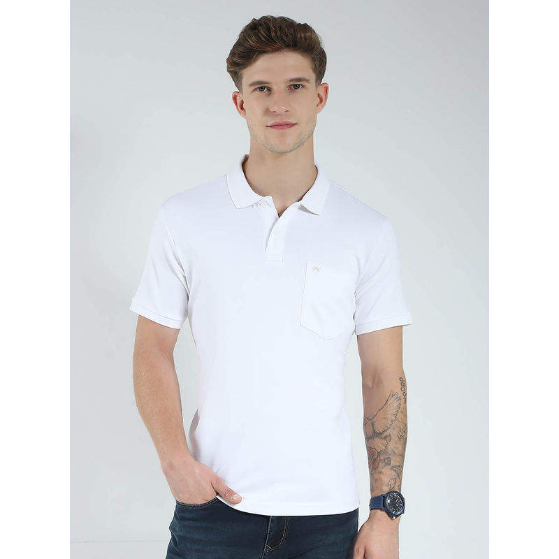 Monte Carlo Men White Solid Collar Neck Polo T-shirt (2XL)