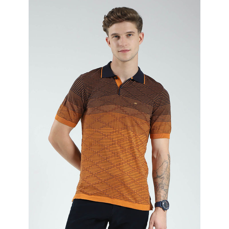 Monte Carlo Men Orange Printed Collar Neck Polo T-shirt (XL)