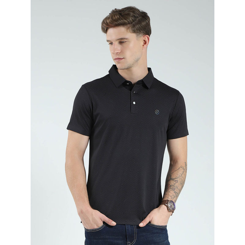 Monte Carlo Men Black Printed Collar Neck Polo T-shirt (L)