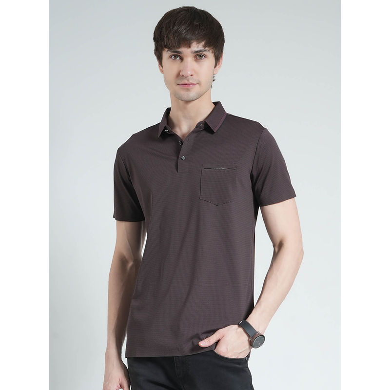 Monte Carlo Men Brown Textured Collar Neck Polo T-shirt (3XL)
