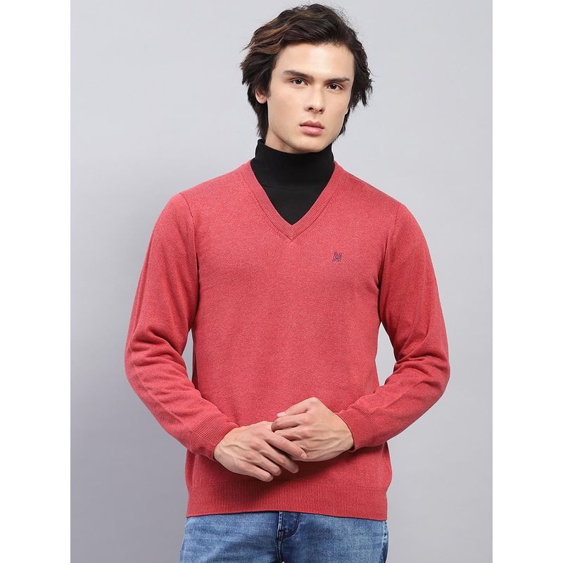 Monte Carlo Mens Red Solid V Neck Full Sleeves Sweater (3XL)