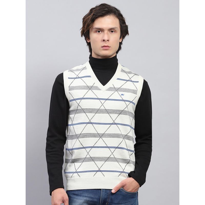 Monte Carlo Mens Off White V Neck Sleeveless Sweater (M)