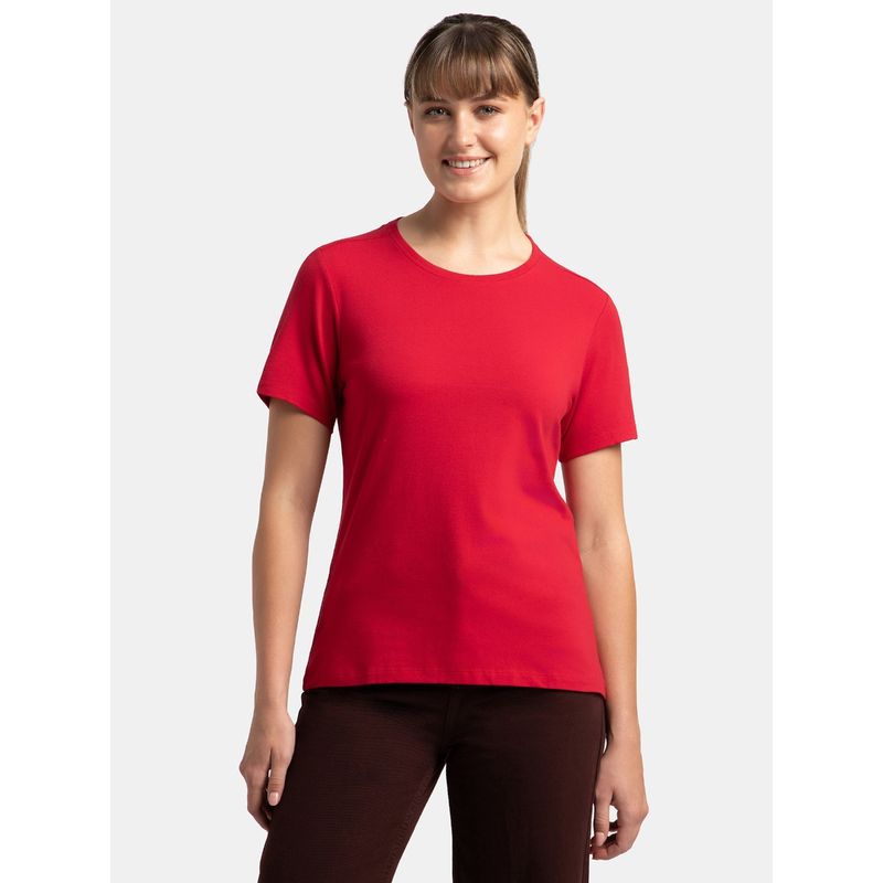 Jockey 1515 Women's Super Combed Cotton Elastane Stretch Solid T-Shirt - Jester Red