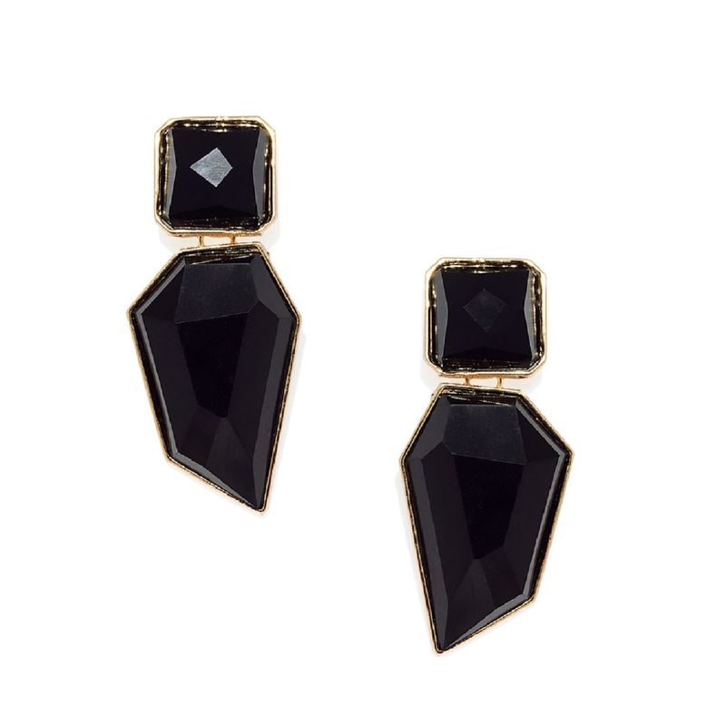 Fabula Black Large Geometric Crystal Drop Earrings