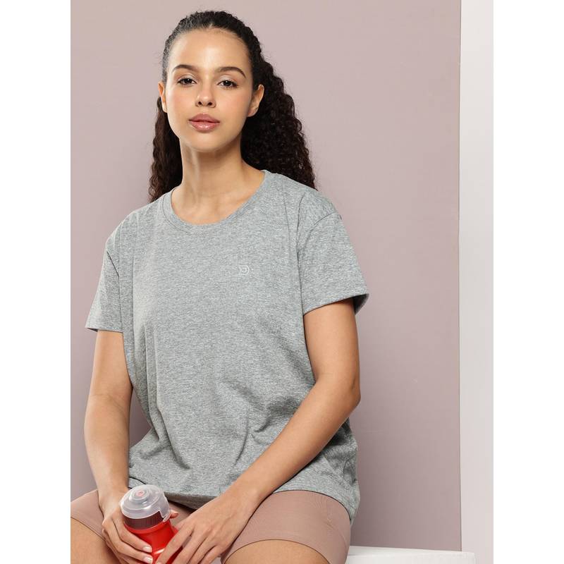 DILLINGER Womens Polyester Plain Boxy Regular Fit Grey T-Shirt (S)