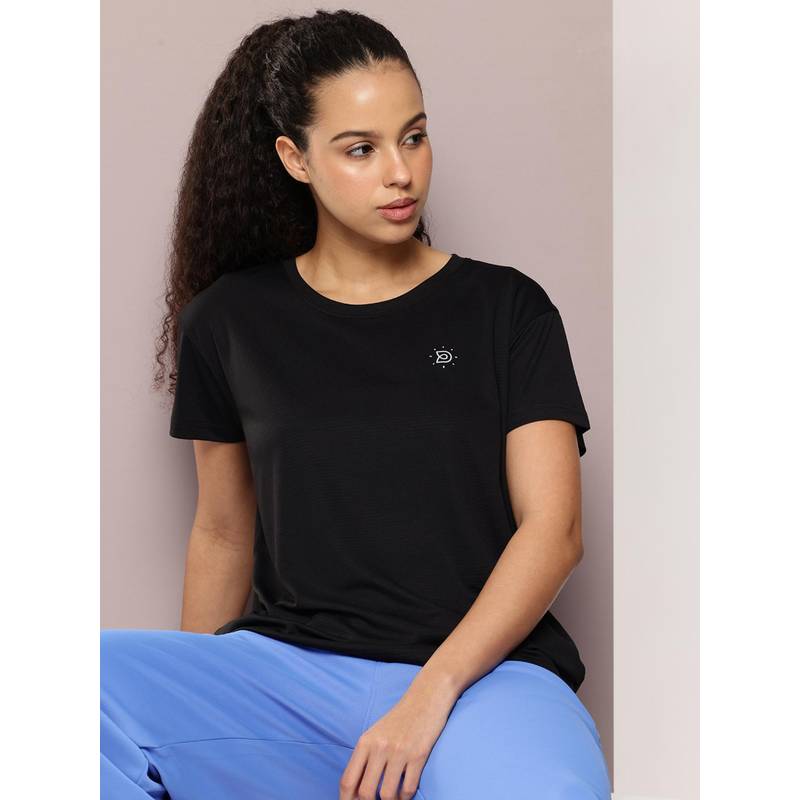 DILLINGER Womens Polyester Plain Boxy Regular Fit Black T-Shirt (XS)