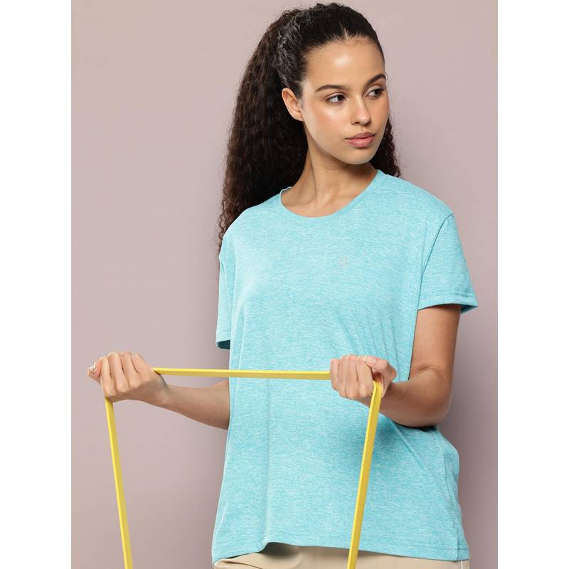 DILLINGER Womens Polyester Plain Boxy Regular Fit Turquoise T-Shirt (XS)