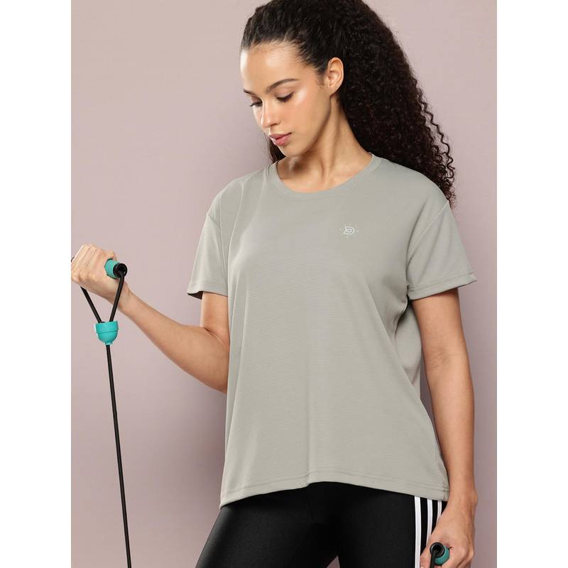 DILLINGER Womens Polyester Plain Boxy Regular Fit Metallic Grey T-Shirt (S)