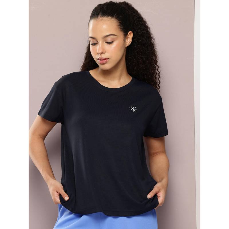 DILLINGER Womens Polyester Plain Boxy Regular Fit Navy Blue T-Shirt (XS)