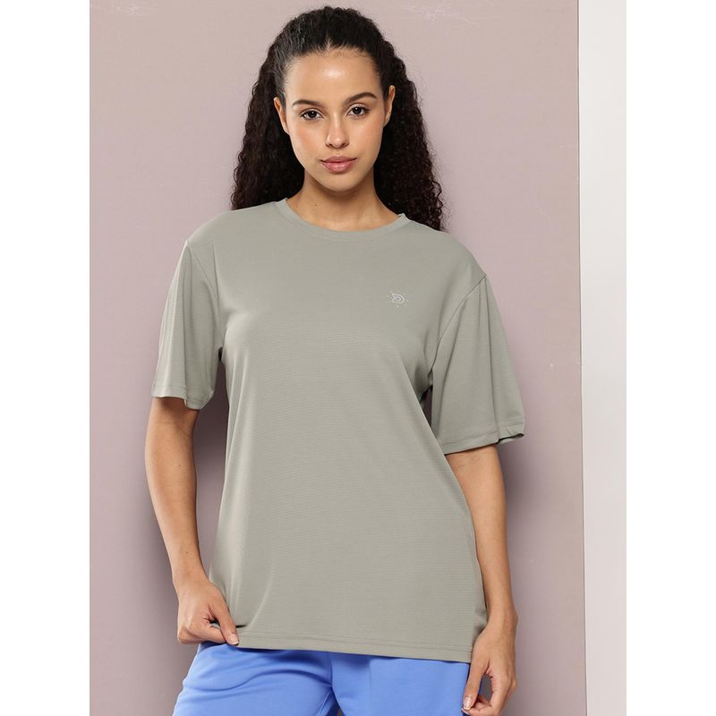 DILLINGER Womens Polyester Plain Oversized Fit Metallic Grey T-Shirt (XS)