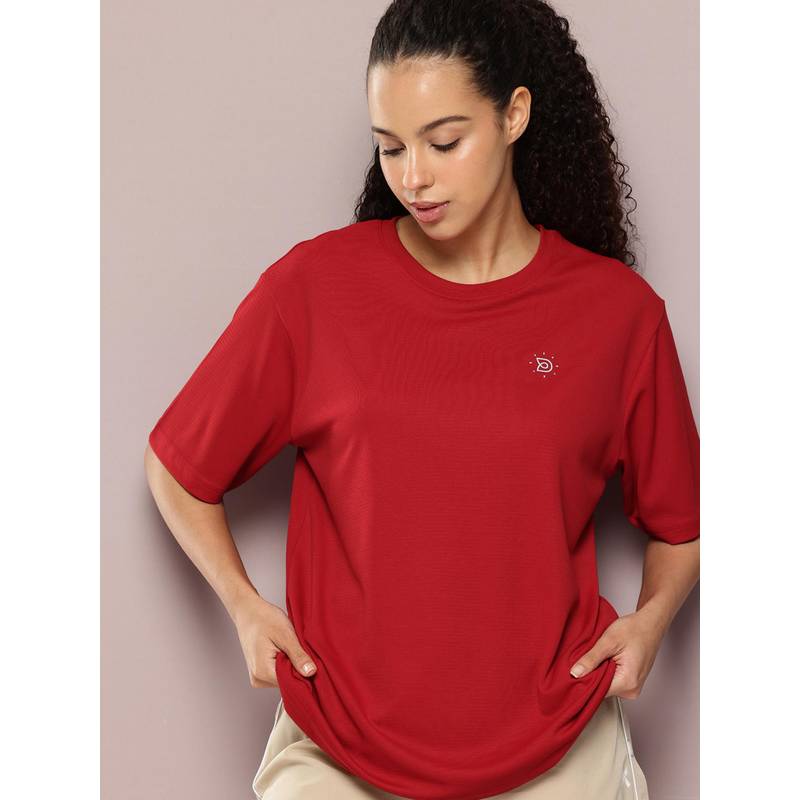 DILLINGER Womens Polyester Plain Oversized Fit Rust T-Shirt (XL)