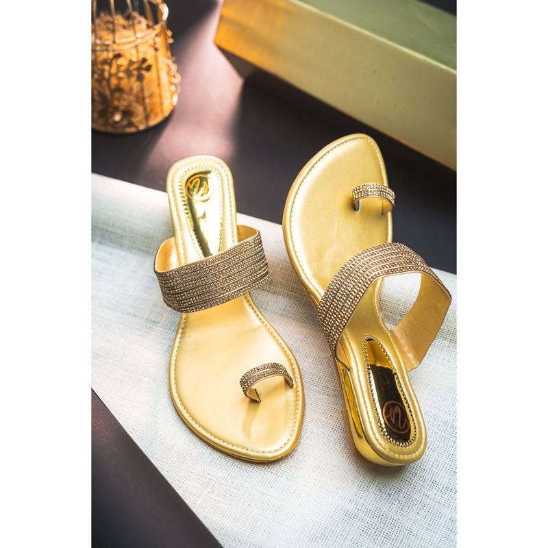 NR BY NIDHI RATHI Women Gold-Toned Embellished Wedges Sandals (EURO 36)