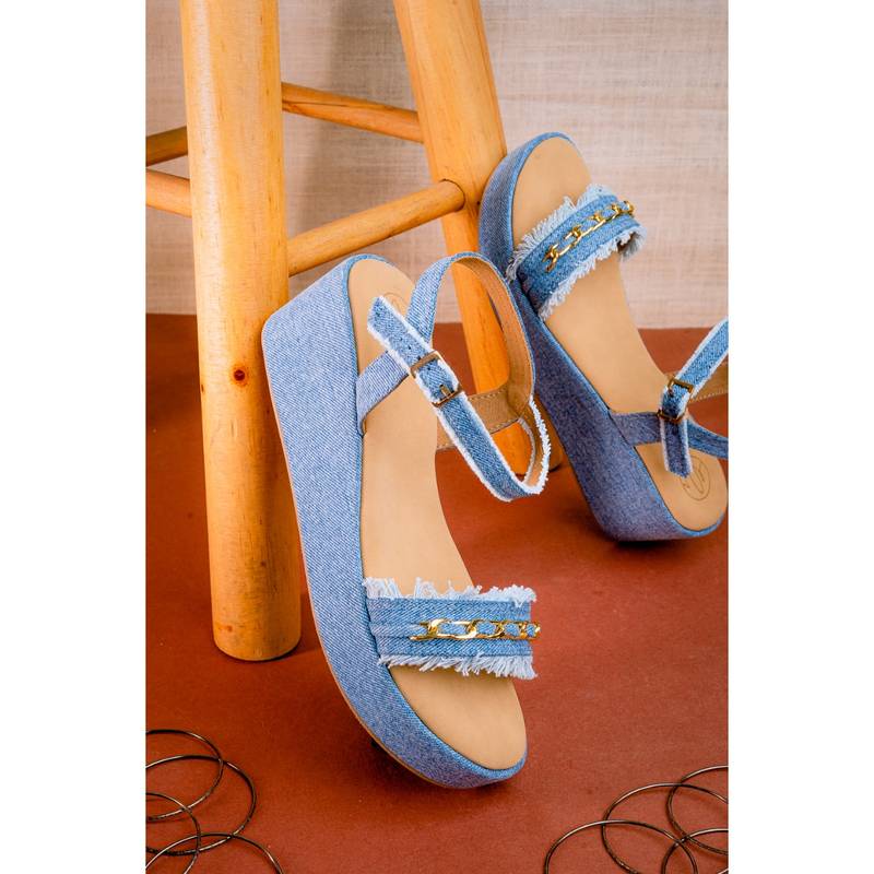 NR BY NIDHI RATHI Blue Woven Design Casual Wedges Heels (EURO 36)